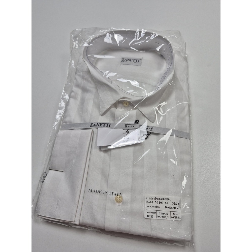 Zanetti Dress Shirt Mens 18 32/33 White Stripe French Cuff Cotton Made Italy